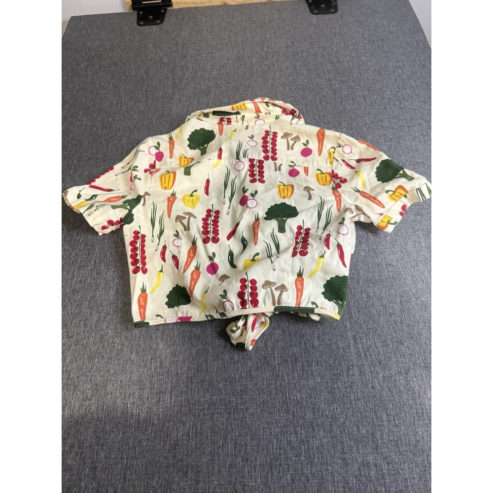 Collectif London Sammy Vegetable Medley Tie Blouse M Cream Crop Casual Cottage - Picture 7 of 8